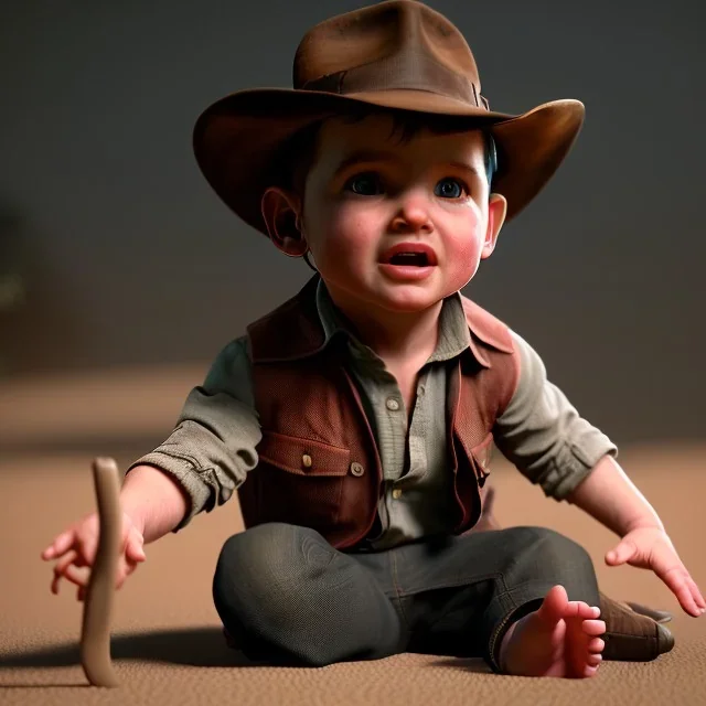 Indiana Jones toddler, full body, dramatic lighting, hyper realistic