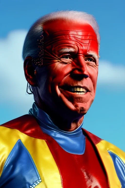 realistic image of joe biden as a mexican wrestling fighter posing, red and blue breeches, retro style, 80s, vibrant color, highly detailed, sky background, concept art, unreal engine 5, god rays, ray tracing, RTX, lumen lighting, ultra detail, volumetric lighting, 3d, finely drawn, high definition, high resolution.