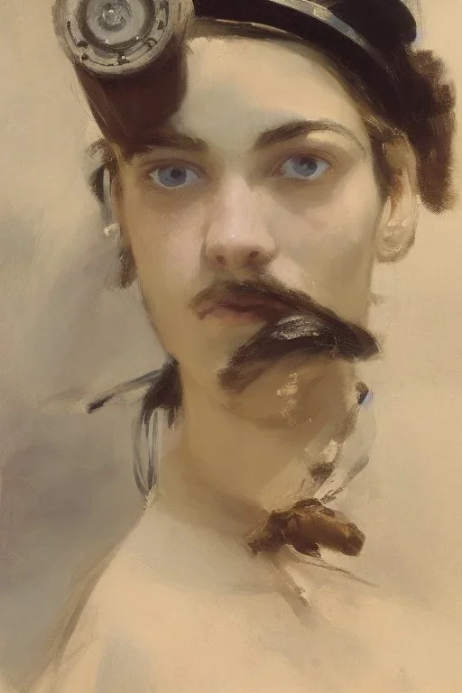 steampunk , portrait, visible brushstrokes, painterly, painted bye John Singer Sargent, painterly, highly detailed, close up, 4k