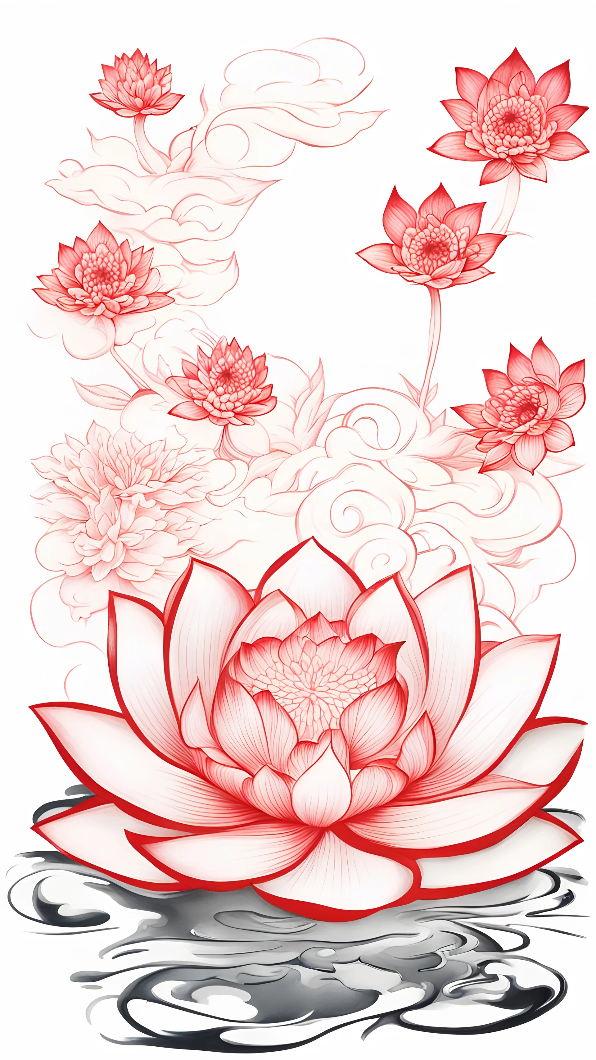 tattoo japan fiore di loto rosso centrato con sfondo bianco