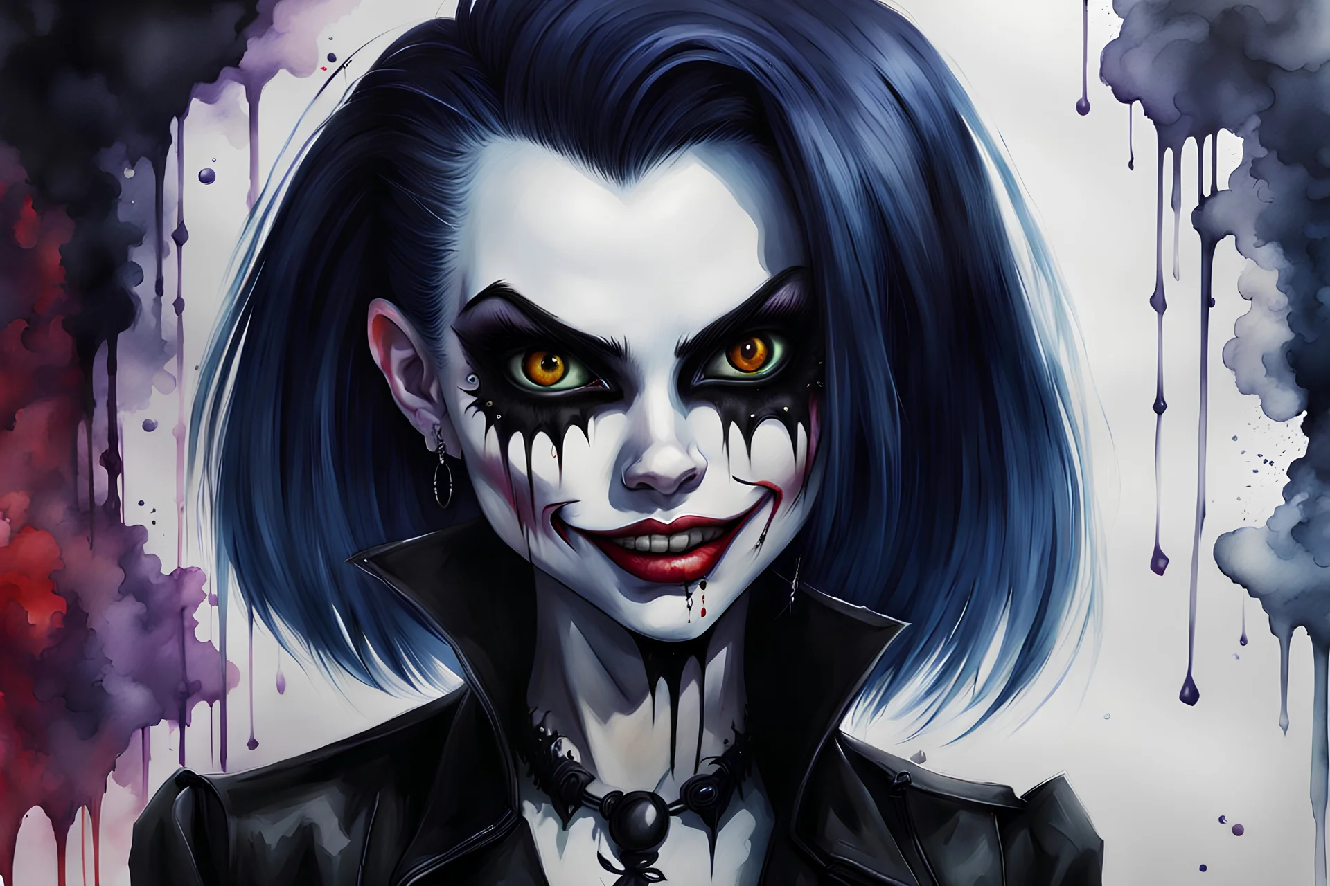 oil with watercolor underpainting of a cartoon style dark goth punk female vampire , with highly detailed facial features , with a fine art aesthetic, highly detailed , realistic , 4k UHD cinegraphic quality