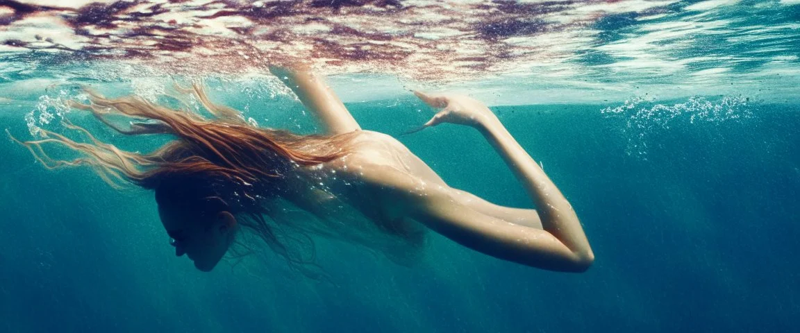 woman reaching the surface of the ocean