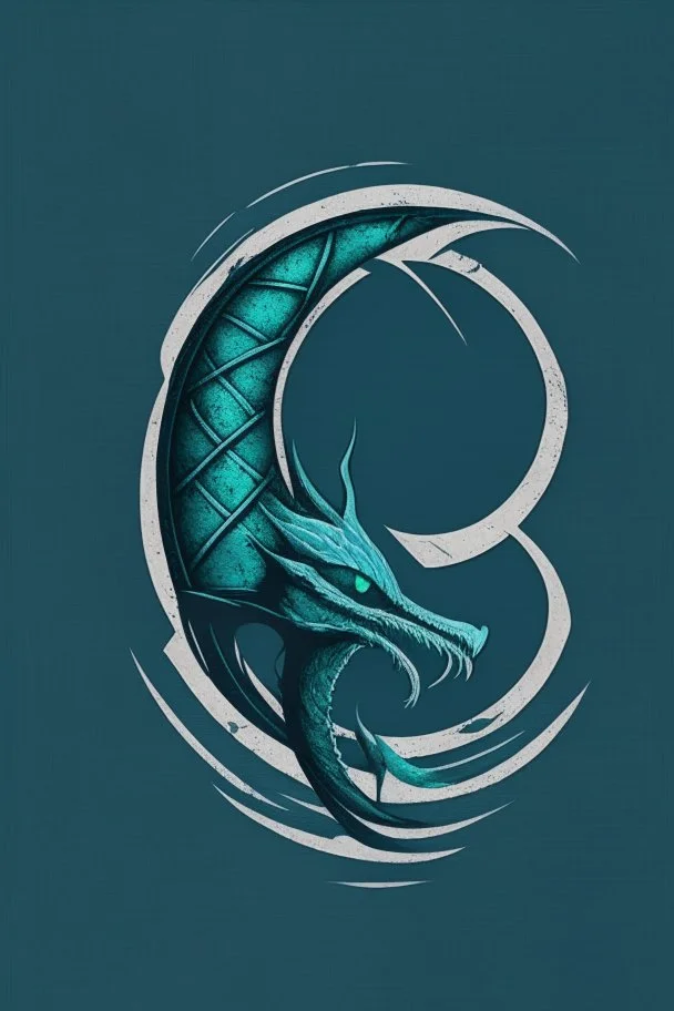 minimalist logo featuring ouroboros in a katamaran in gothic style and blue-green hues.