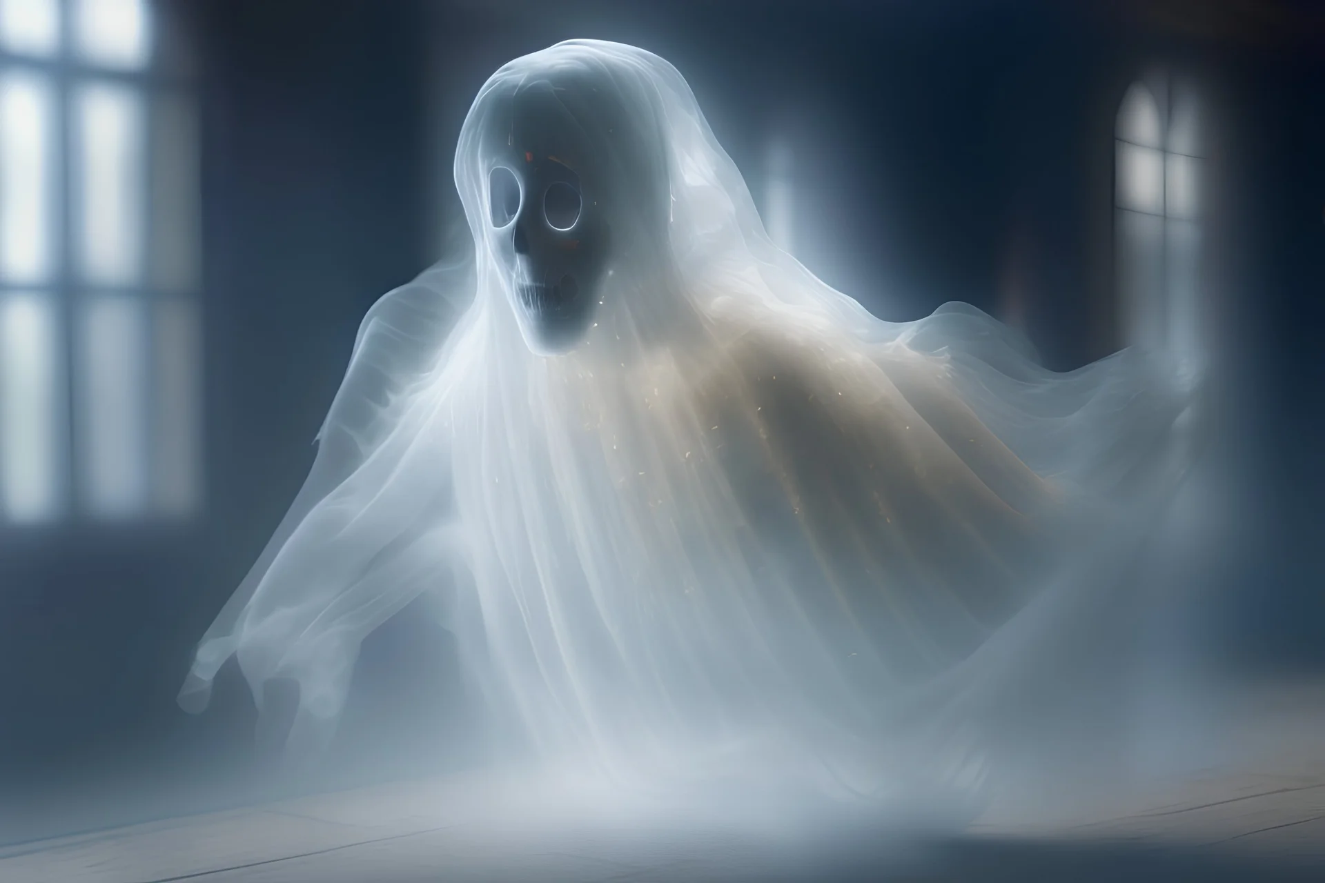 Photoreal gorgeous transparent ghost by Peter Folk, octane render, 8k, high detail, smooth render, unreal engine 5, cinema 4d, HDR, dust effect, vivid colors