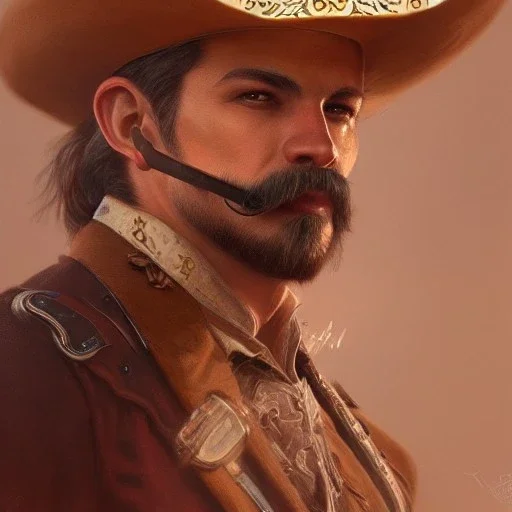 portrait,"Insanely detailed photograph of a male western mustachioed crossbowman", detailed charro and Sombrero, digital painting,eye patch, cigar, artstation, concept art, sharp focus, illustration, art by artgerm and greg rutkowski and alphonse mucha, 8 k,fantasy, unreal engine