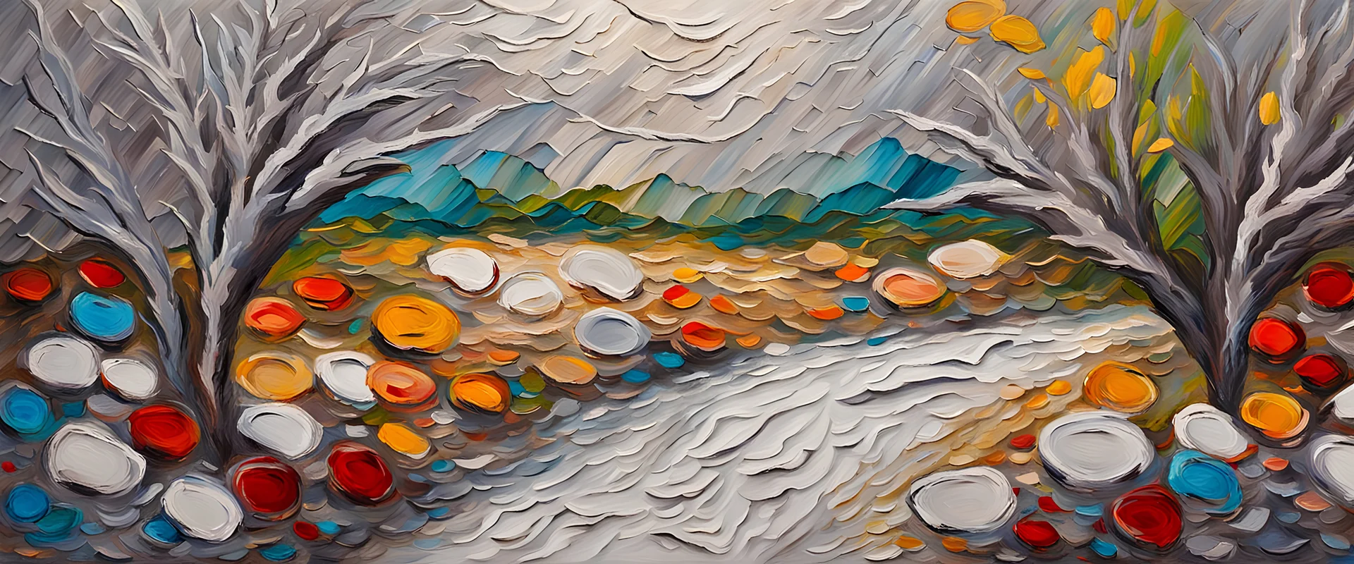 romantic-impressionism expressionist style oil painting,-impressionist impasto acrylic painting, thick layers of silver textured paint,ultra reality,bright colors,8k,thick white paint,silver and white,