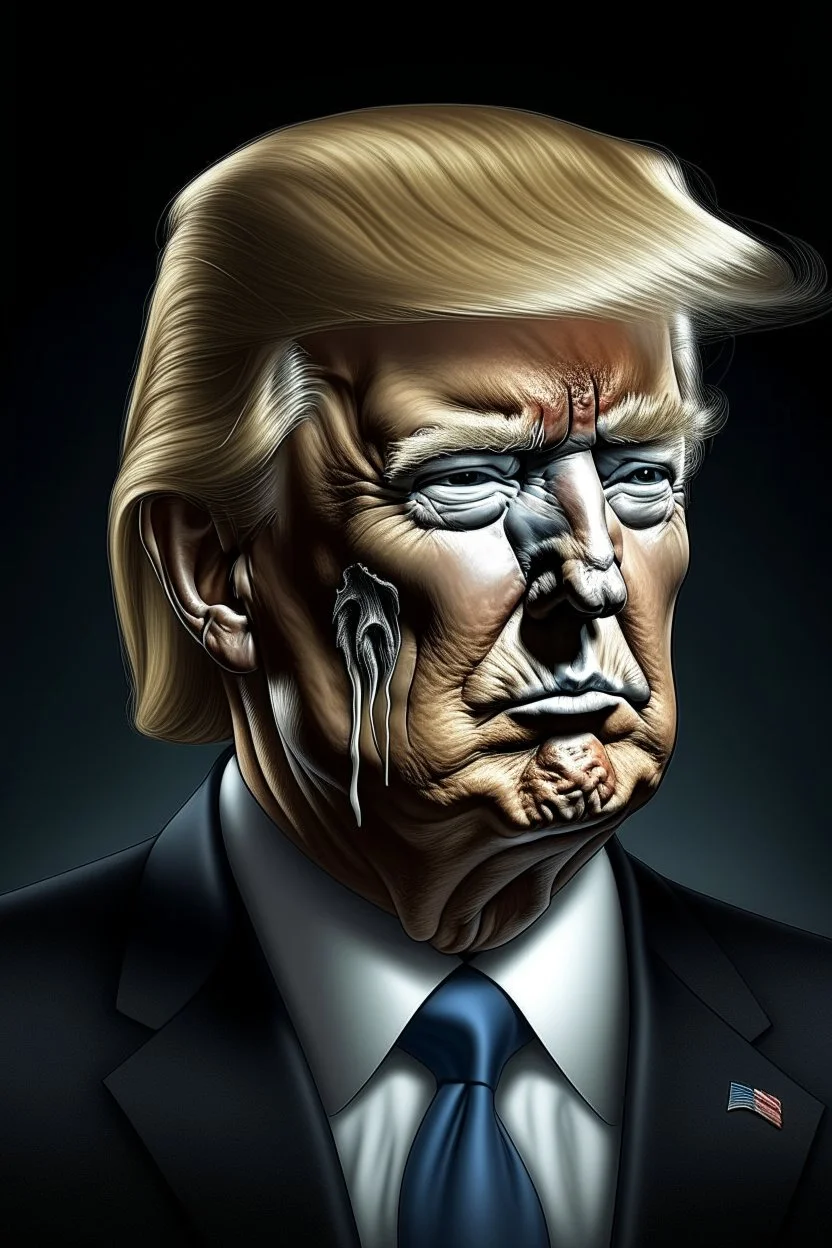 Portrait of Donald trump, half skeleton and half human