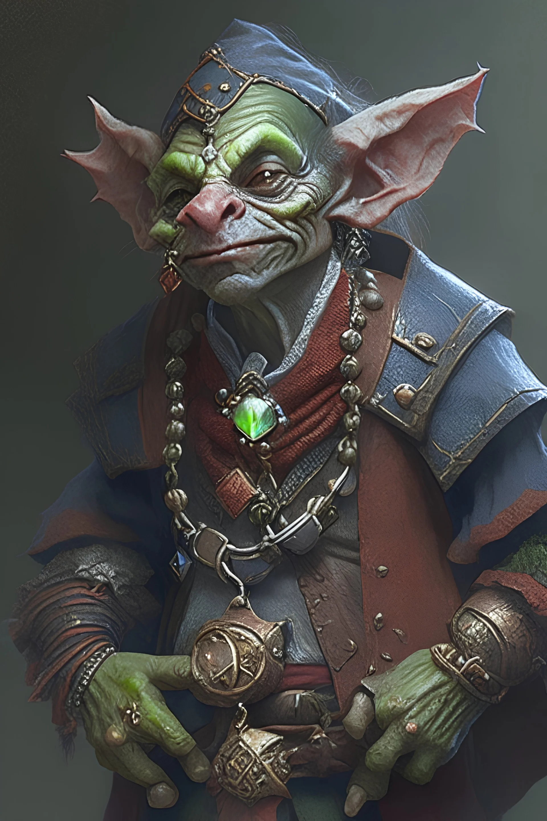 A fantasy goblin nobleman wearing an amulet