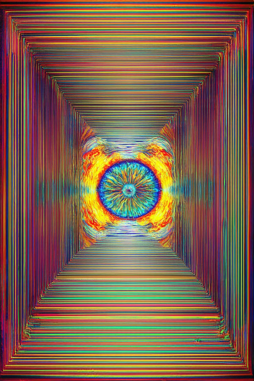 portal of materialization; surrealistic optical art; vivid palette