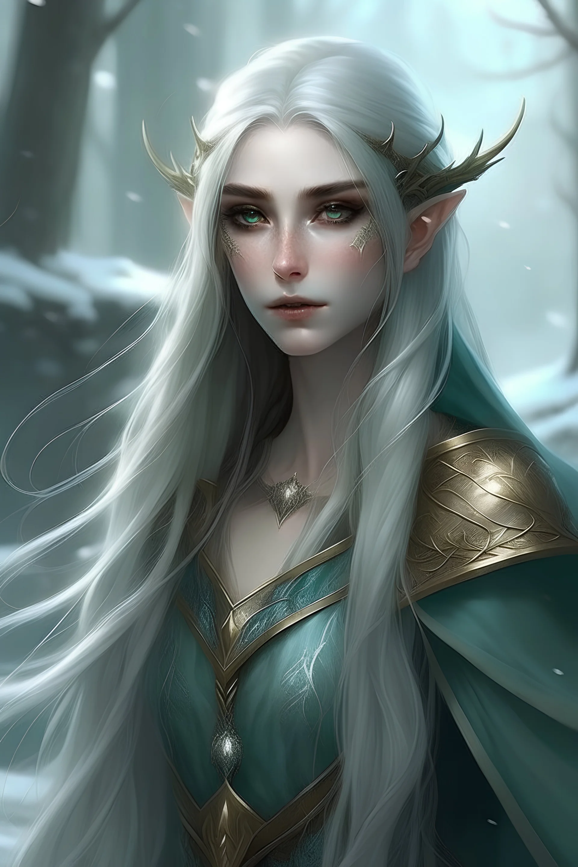 Elf queen with long hair and cold look
