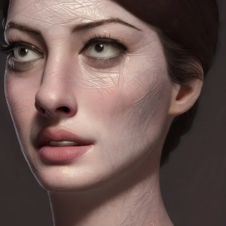 close up portrait of Anne Hathaway as woman in hijab, fine detail, highly intricate, modern surrealism painting, defined cracks and breaks, high-quality, volumetric lighting, 8k, ultrahd, George Grie, Marco Escobedo, Igor Morski,Brian Froud, Howard Lyon, Selina French,