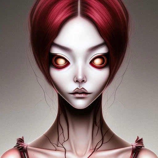 woman with multiple eyes Junji Ito style, darkred tones,