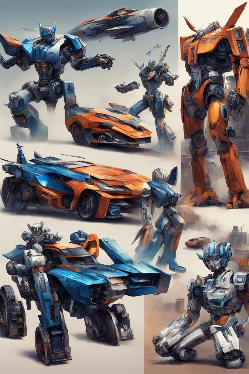 A mix of transformers and jets and cars and humanoid robots