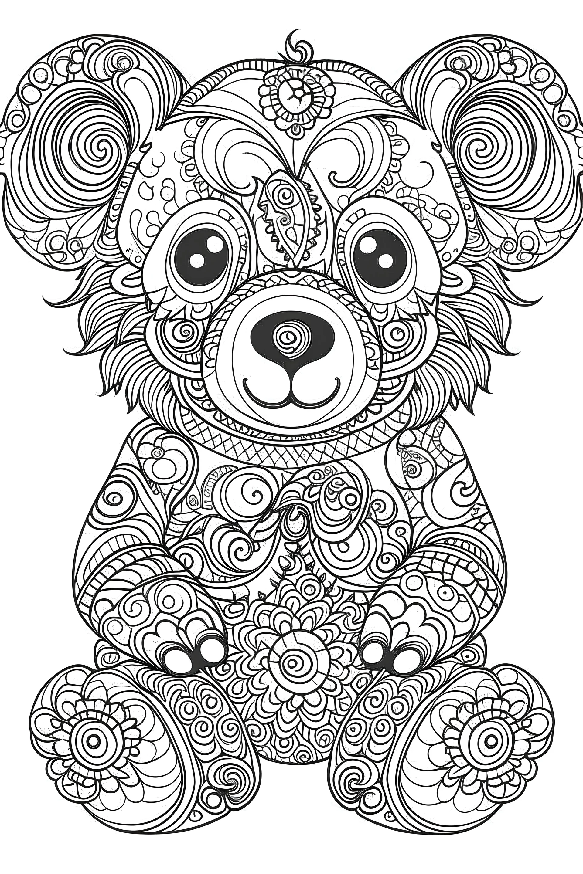 Outline art for coloring page, HIPPIE PYTHON HIPPIE TEDDY BEAR, coloring page, white background, Sketch style, only use outline, clean line art, white background, no shadows, no shading, no color, clear