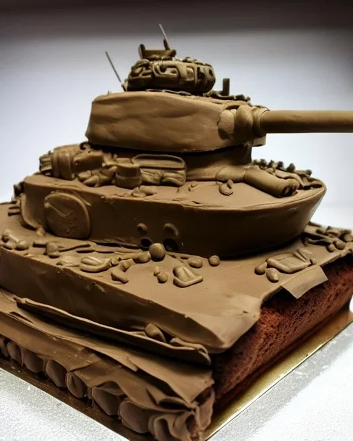 Tank model made of chocolate cake