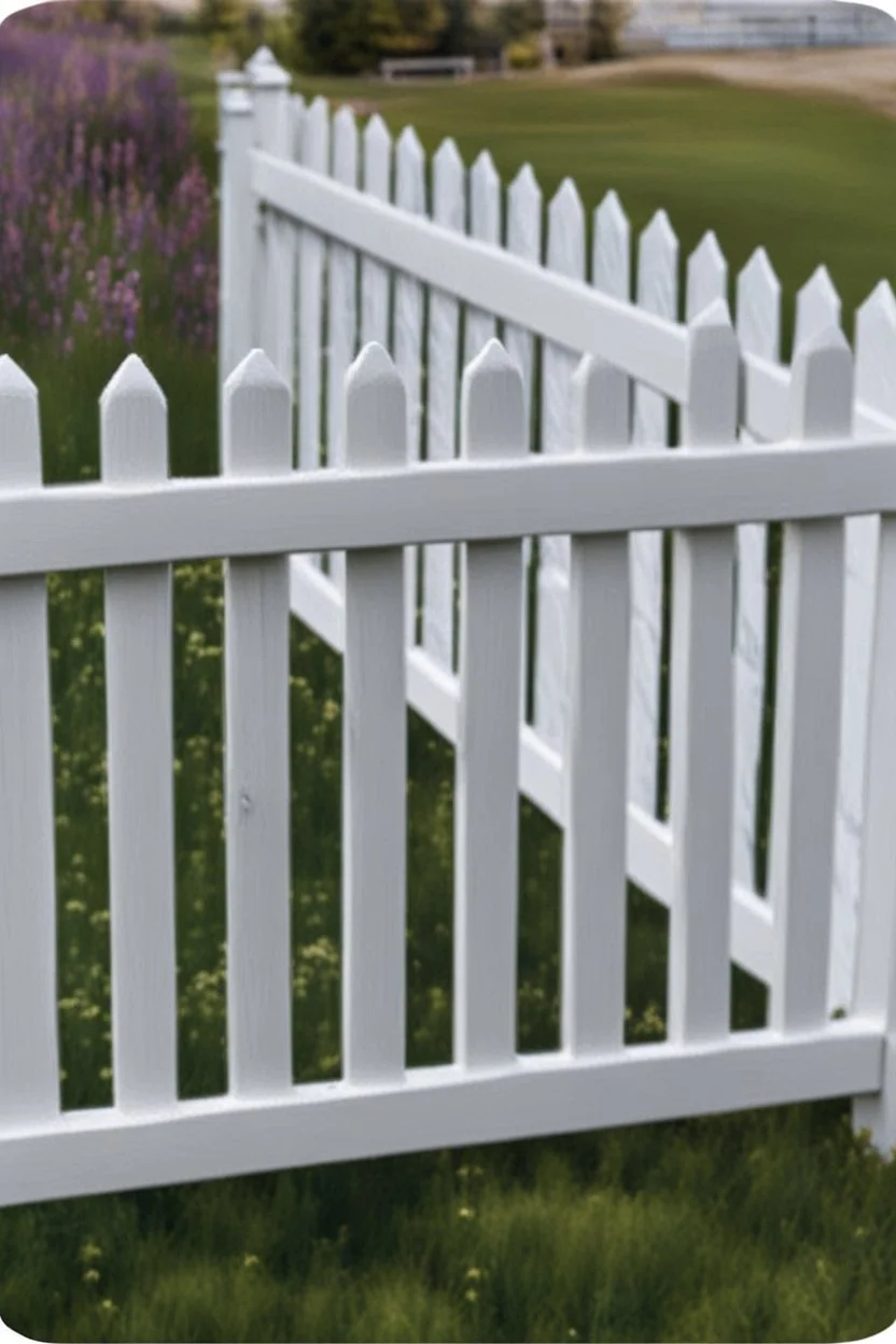 white vinyl fence in yard, photograph