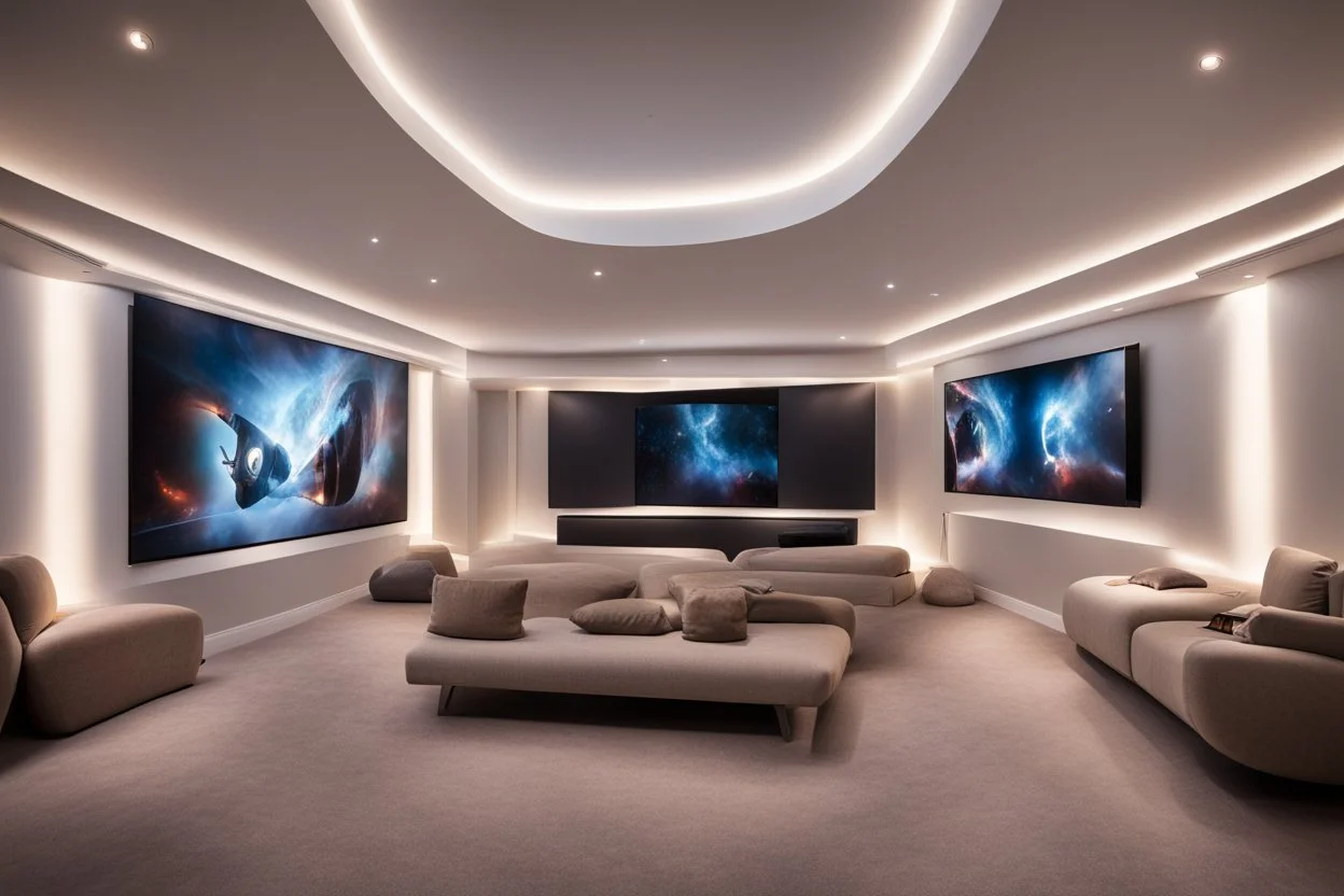 dedicated home cinema room with LED lighting in the walls make sure the room is completely symmetrical