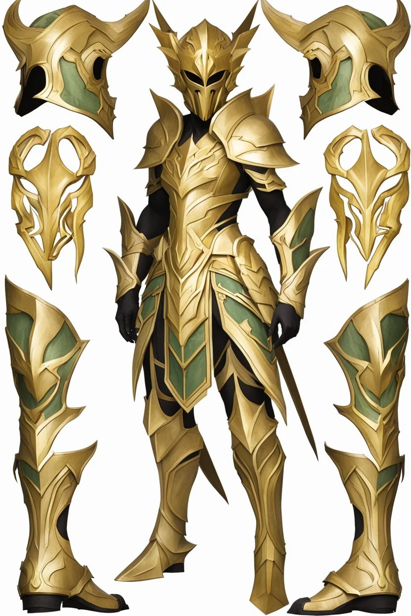 Fullbody photography facing front powerful biomechanical Guardian ranger mask of the forest of the Eladrin wearing armor ornaments in an enchanted golden high, high details