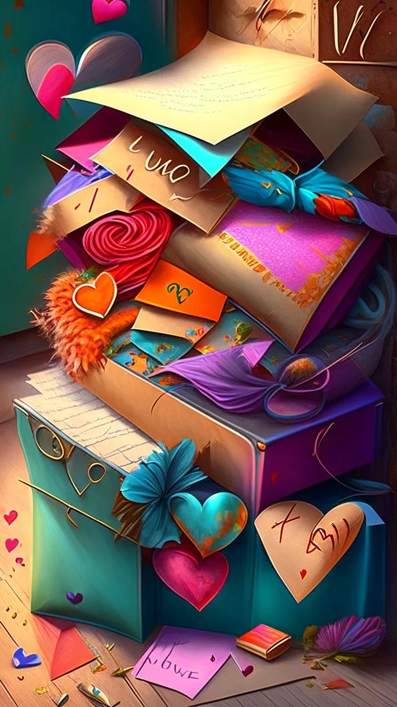 A bunch of love letters, realistic, professional, art, detailed, vibrant colors.