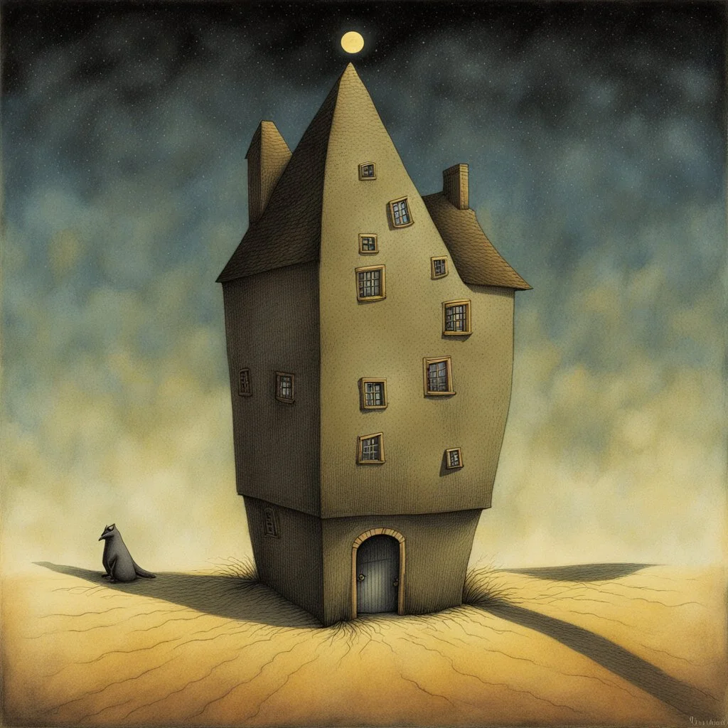 his Shadow has risen to a higher house, by Pawel Kuczynski, weird, surreal, color ink illustration, dark colors,