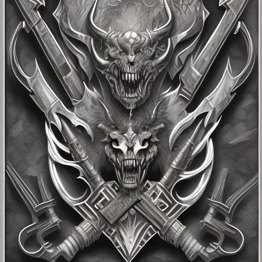 coat of arms of a dark city of blacksmith vampires with tatoos, very detailed