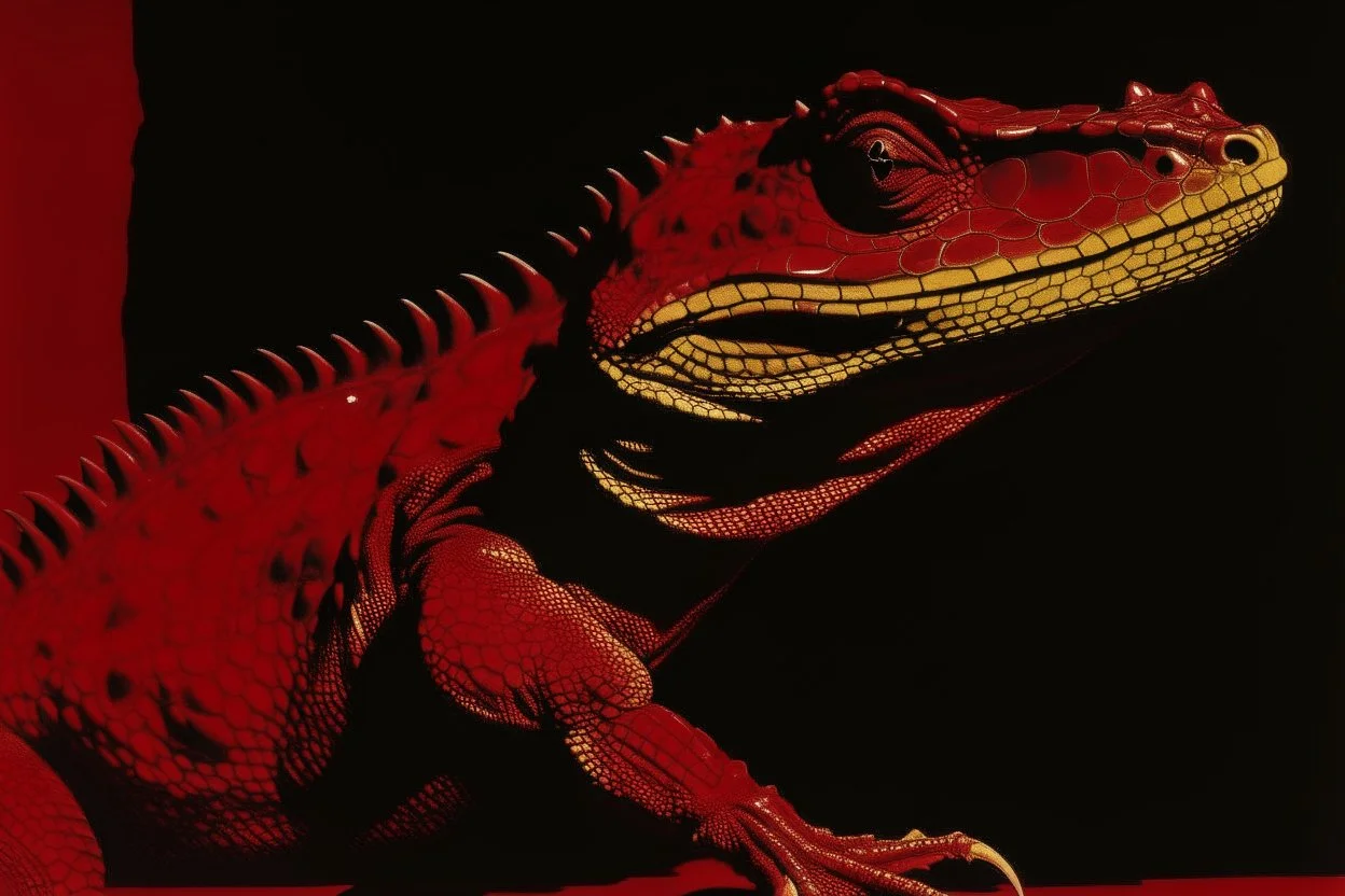 A dark red reptile painted by Andy Warhol