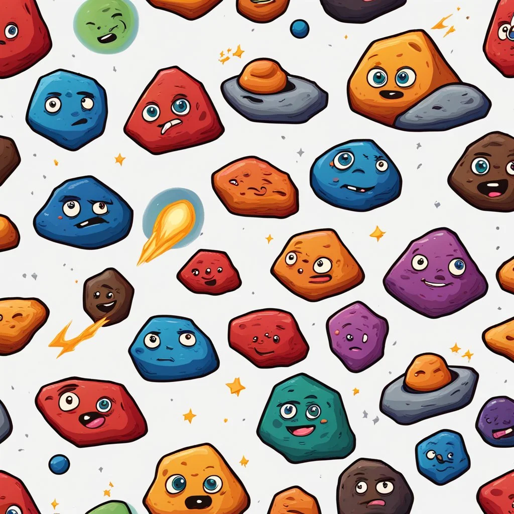 cartoon asteroids with faces