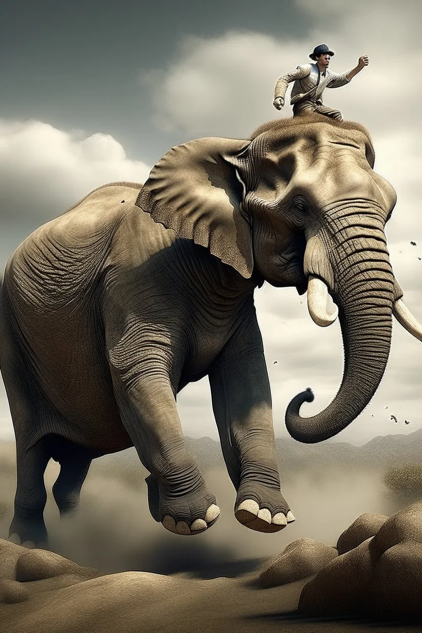 رجل يقفز فوق الفيل الضخم