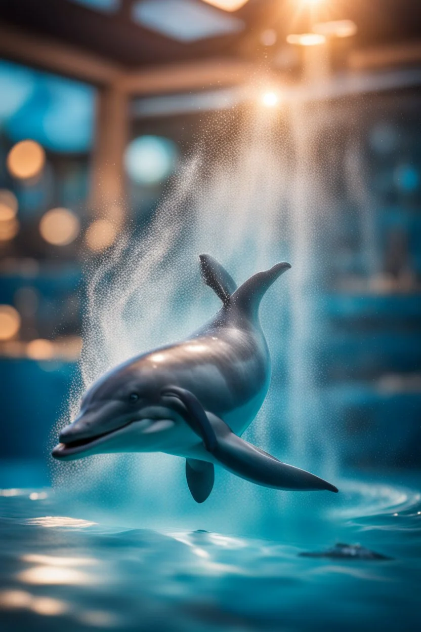 dolphins in a waterslide, bokeh, downlight, prize winning, depth of field, in the style of ivo caprino, backlight, aura