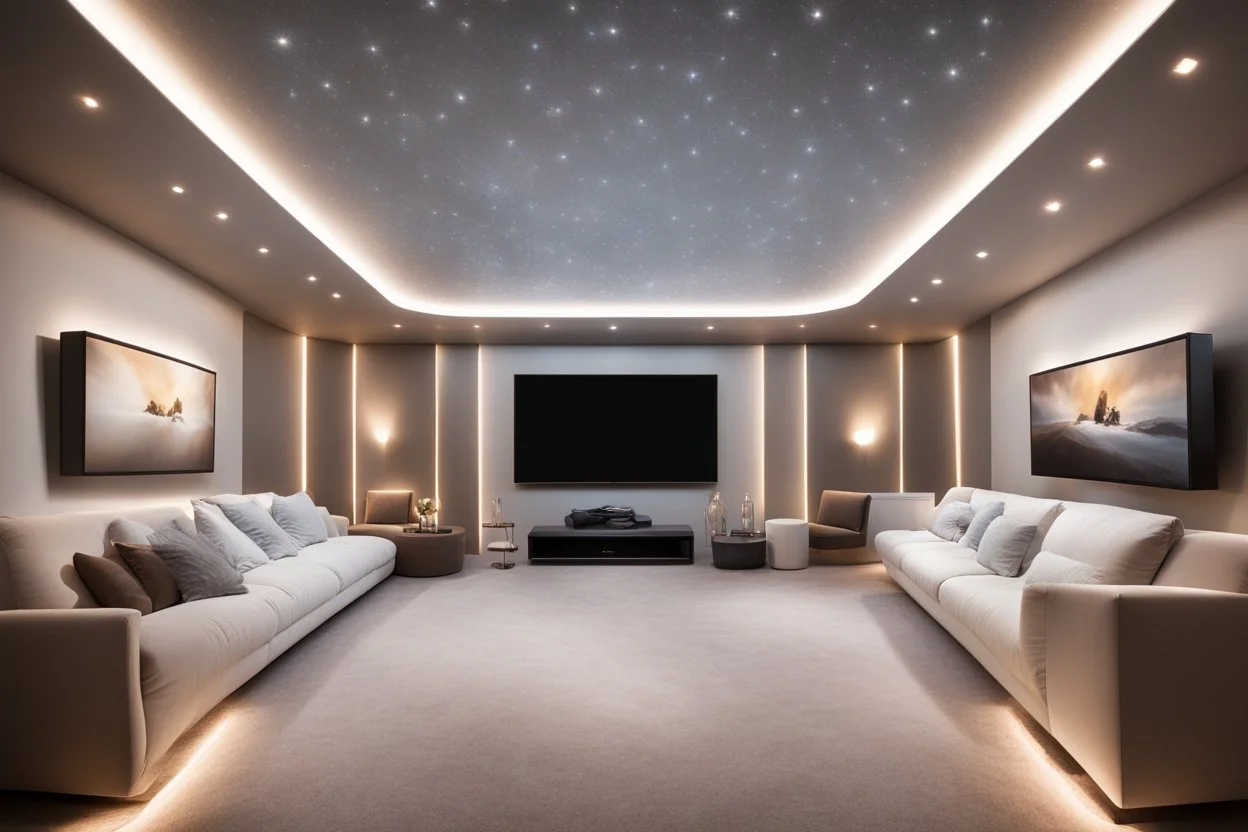 dedicated home cinema room with LED lighting in the walls make sure the room is completely symmetrical