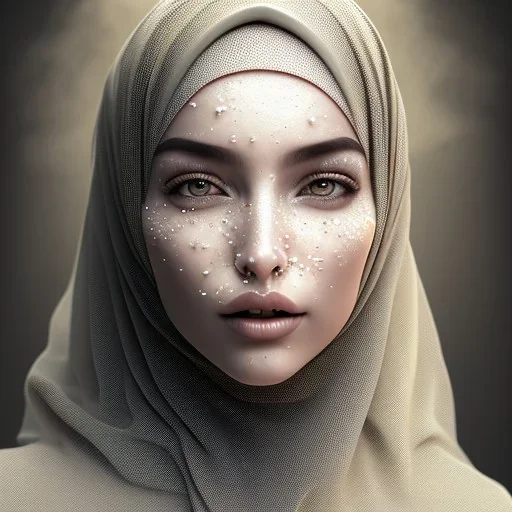 close up portrait of woman in hijab morphing into duststorm, dissolving into blowing dust, artwork manipulation, ray tracing, sharp focus, fine detail, highly intricate, wearing bridal veil, modern surrealism painting, defined cracks and breaks, high-quality, volumetric lighting, 8k, ultrahd, George Grie, Marco Escobedo, Igor Morski,Brian Froud, Howard Lyon, Selina French,