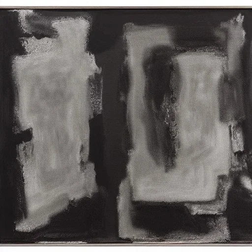 abstract artwork of black and white rectangles, oil on canvas, black and white, smudged charcoal, in the style of mark rothko