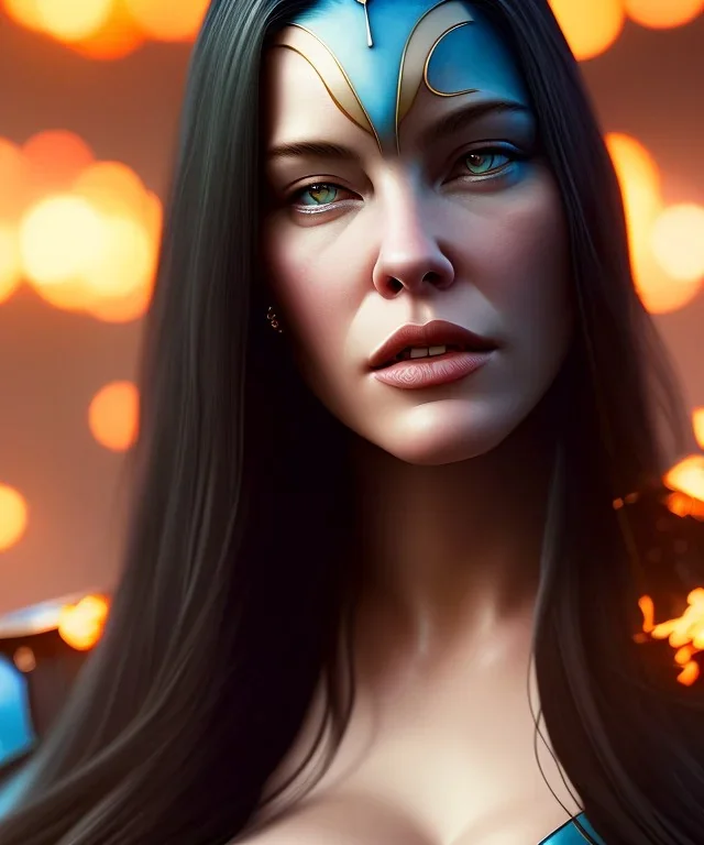 a fancy portrait of Liv Tyler as Avatar (movie) by Greg Rutkowski, Sung Choi, Mitchell Mohrhauser, Maciej Kuciara, Johnson Ting, Maxim Verehin, Peter Konig, 8k photorealistic, cinematic lighting, HD, high details, dramatic, atmosphereric, trending on artstation