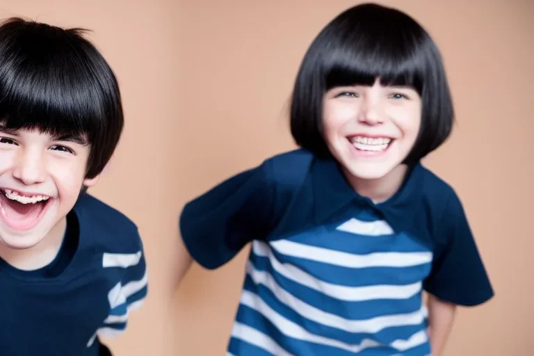 Photo of a dumb boy with a Huge grin and Bowl cut black hair