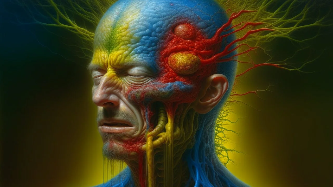 Trigeminal Neuralgia || surreal masterpiece, in the styles of Agostino Arrivabene and James McCarthy and Robert Venosa, mixed media, imperial colors, cinematic, sharp focus, highest resolution