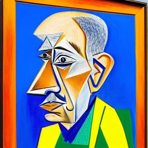 Retrato de un hombre viejo llamada Jacobo Santiago Mozos montando un caballo con el estilo de Pablo Picasso