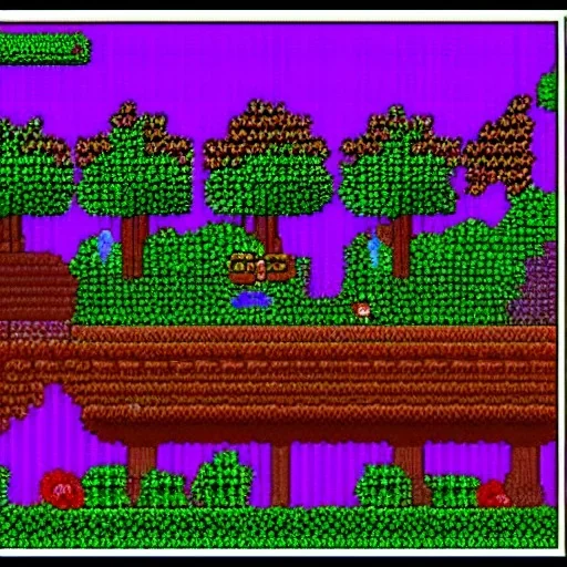 Pixel art 16bit forest dawn