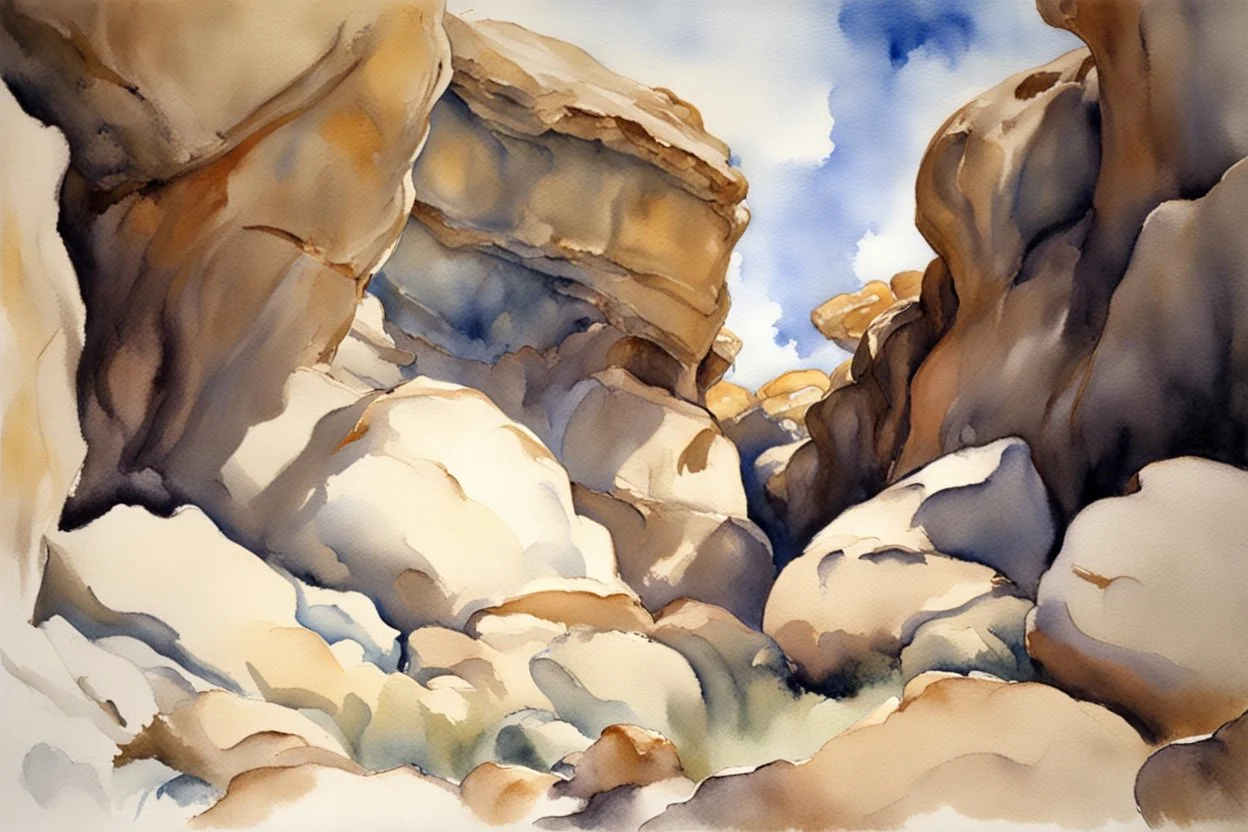 Clouds, rocks, cliffs, rocky land, sci-fi and fantasy, beyond and trascendent, 90's sci-fi movies influence, john singer sargent watercolor paintings