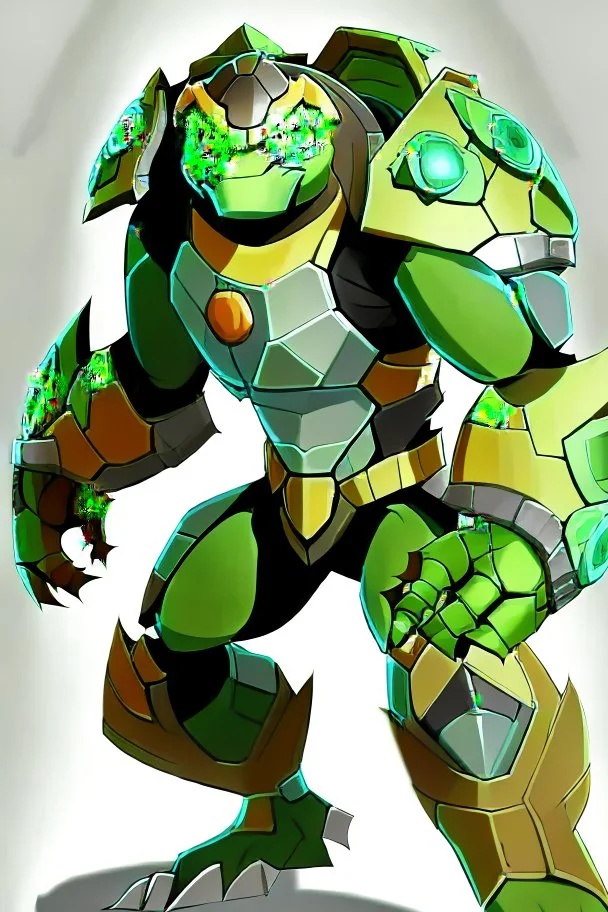 alien From Ben 10 cartoon. Lion. Advanced metal. Magnetic force. Magic power. And his turtle shield