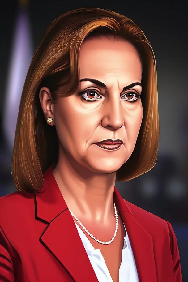 POwerful looking Female politician with a fiery background portrait