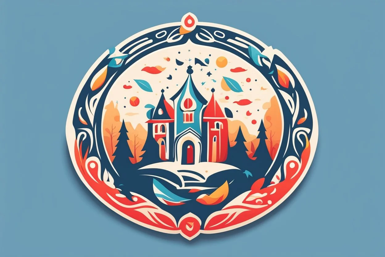 славянский стиль, сказочность, абстрактное, простые значок для школы Медногорья