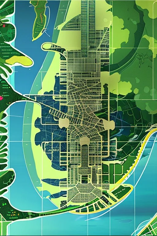 high detail map of an entire tropical dystopian city