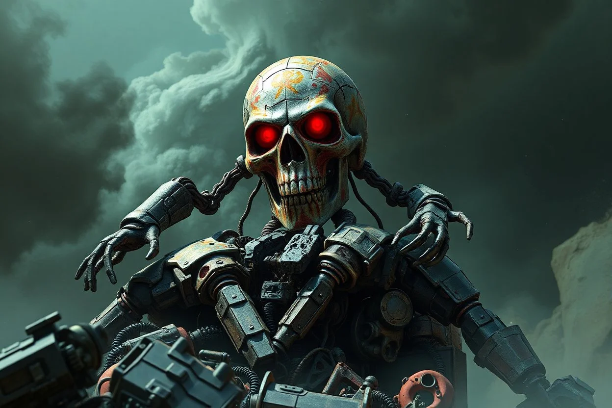 marvel's Death's Head, standing atop a pile for broken robots