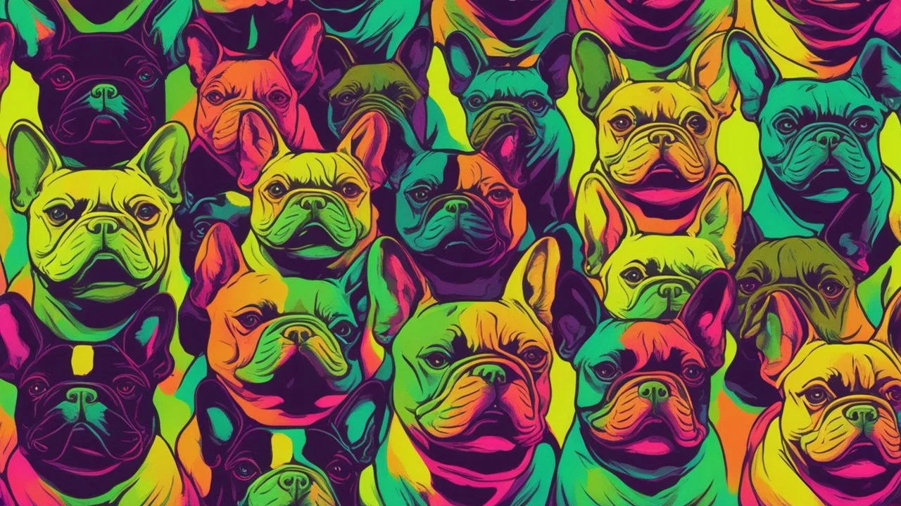 French bulldog face neon on wall