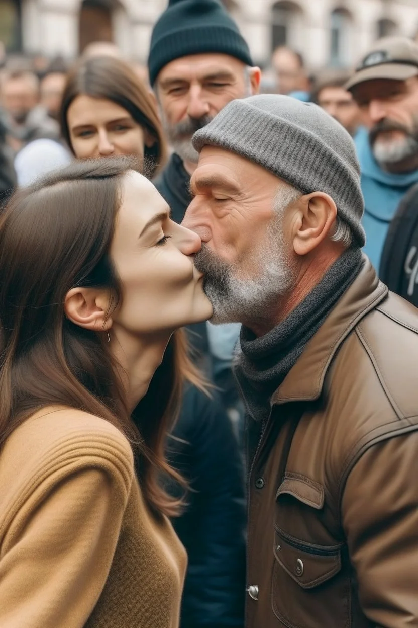 صورة لرجل يقبل الناس