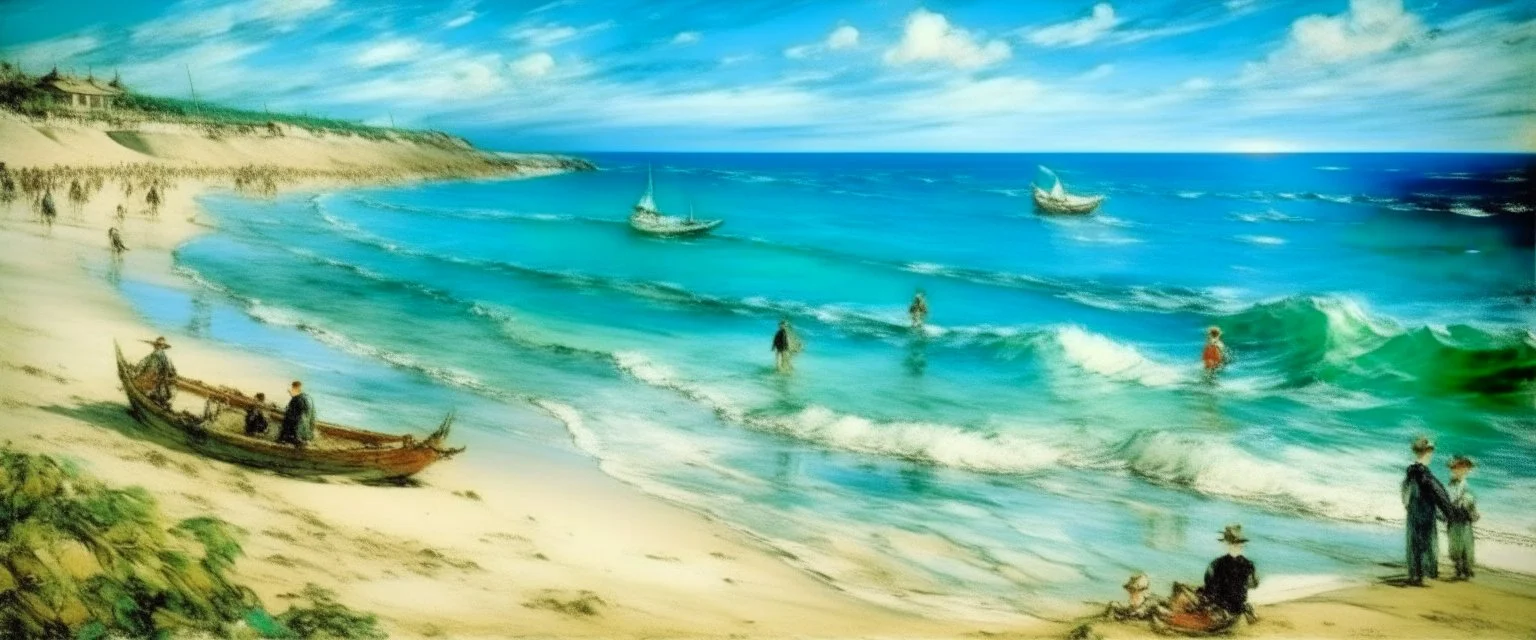 A blue watery beach painted by Edouard Manet