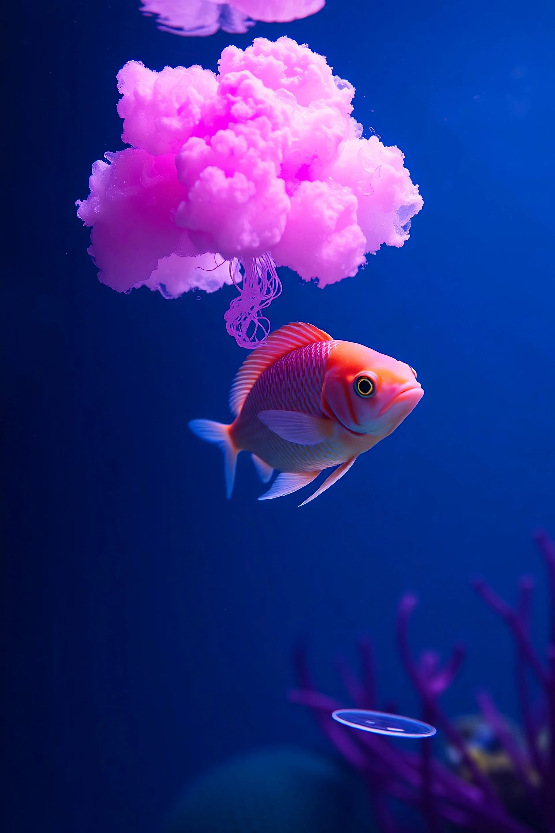 A plastic pink cloud floating in the fish