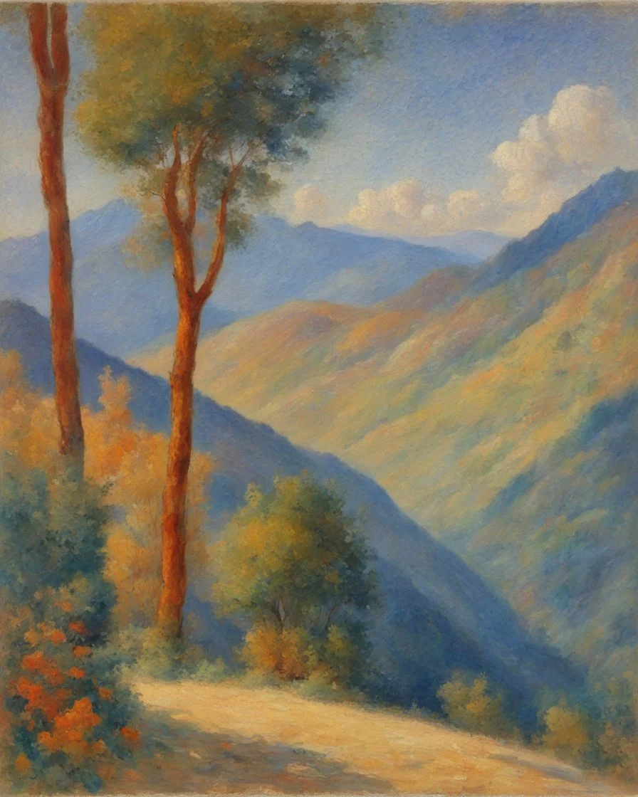 Impressionist Beautiful Italian blue mountain scene by Turner and redon and Seurat