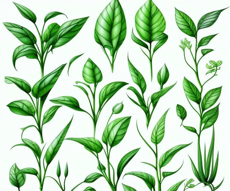 vector plants set illustration. watercolor white backdrop