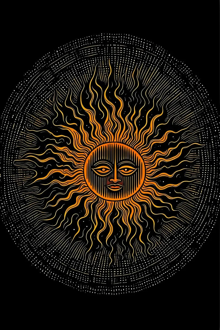 Black sun art with fire